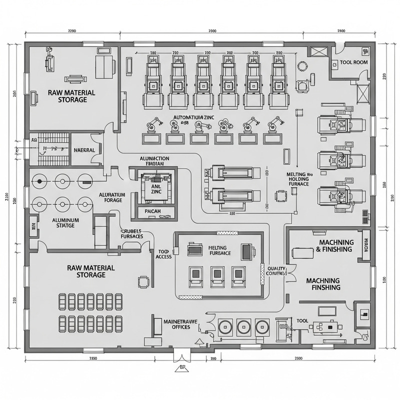 2D Factory Layout with Die Casting Machines