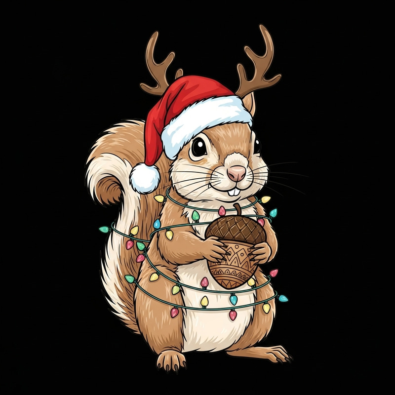 Christmas Cartoon Squirrel Graphic for Festive T-Shirt Design Christmas Cartoon Squirrel Graphic for Festive T-Shirt Design