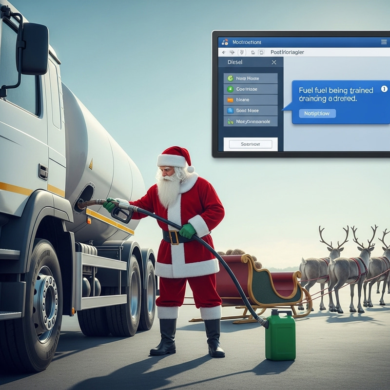 Santa Claus Refuels Sleigh with Diesel from Shakman Truck | Illustration