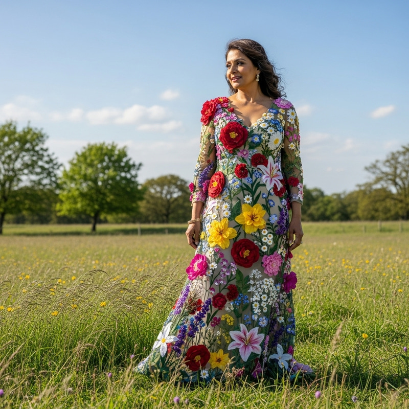 Floral Dress: Elegant Woman in Bloom