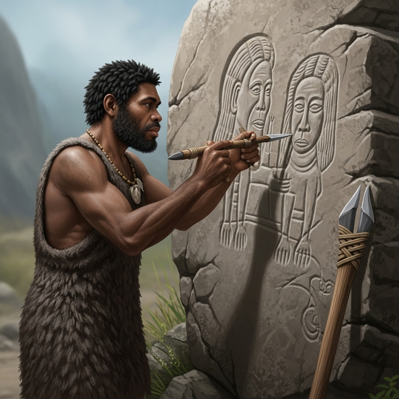 Primordial Human Carving Graffiti Sculpture