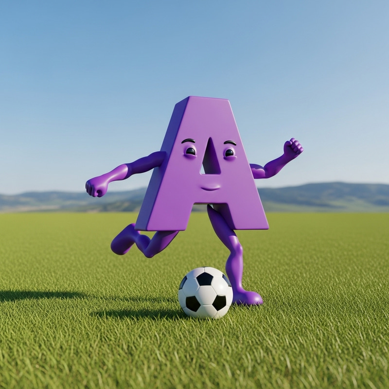 Violet Letter A Playing Football in Open Field Violet Letter A Playing Football in Open Field