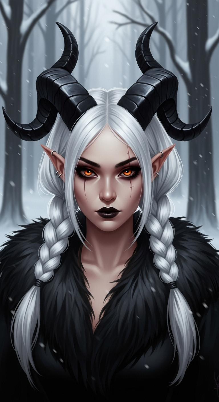 Dark & Mysterious Asian Demoness in Snowy Forest Dark & Mysterious Asian Demoness in Snowy Forest