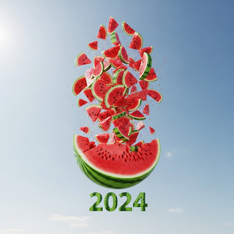 Year 2024 Explodes into Cascading Slices from Top to Bottom Year 2024 Explodes into Cascading Slices from Top to Bottom