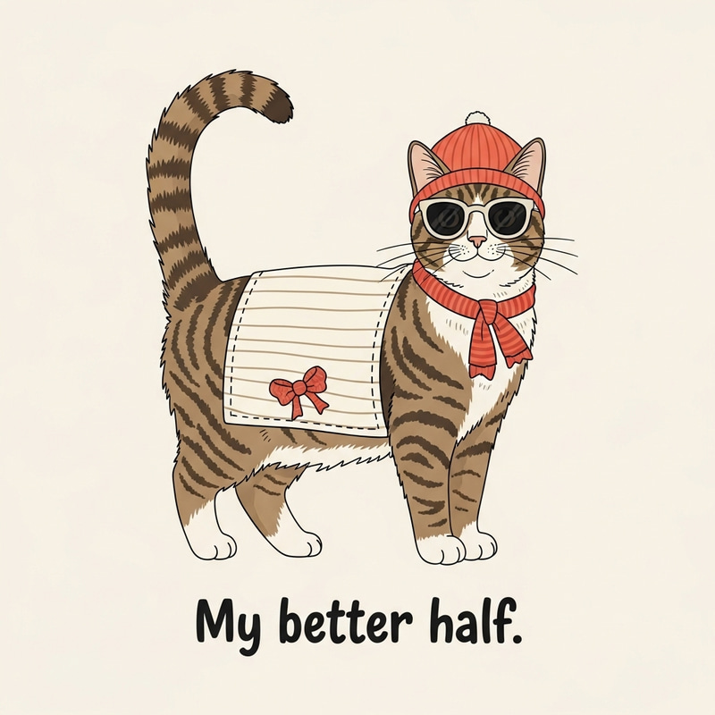 Whimsical Cat Illustration 'My Better Half' Whimsical Cat Illustration 'My Better Half'