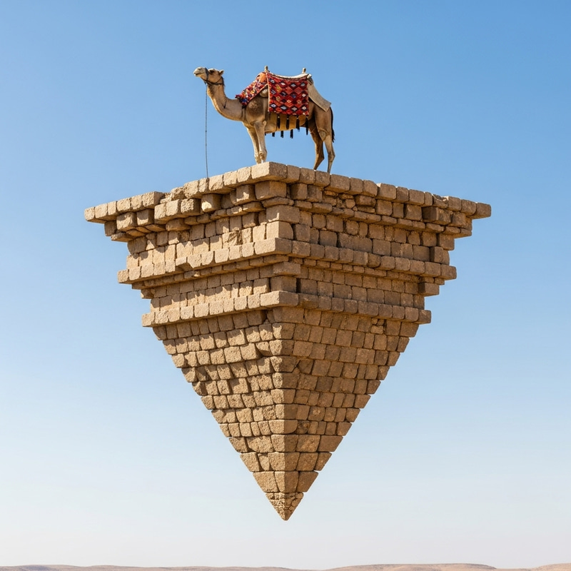 Upside-Down Stone Pyramid with Camel Atop | Desert Landscape Upside-Down Stone Pyramid with Camel Atop | Desert Landscape