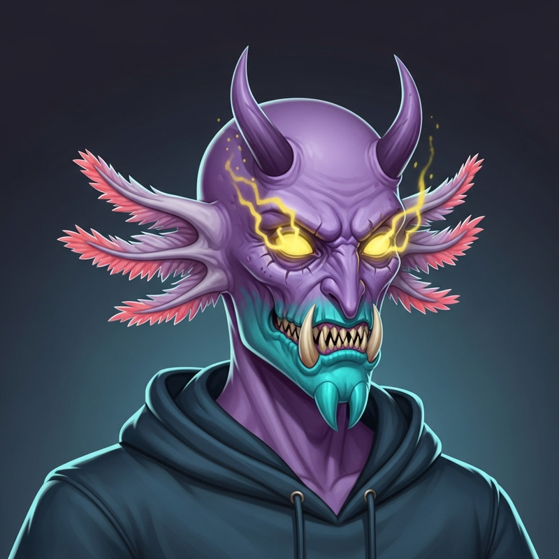 Fantastical Purple Skinned Character with Axolotl-Style Gills and Horns Fantastical Purple Skinned Character with Axolotl-Style Gills and Horns