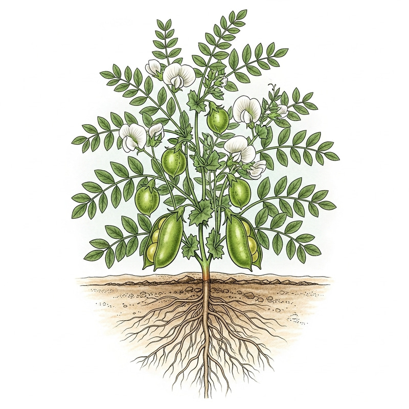 Chickpea Plant Roots Illustration | Botanical Artwork with Green Leaves, Flowers Chickpea Plant Roots Illustration | Botanical Artwork with Green Leaves, Flowers