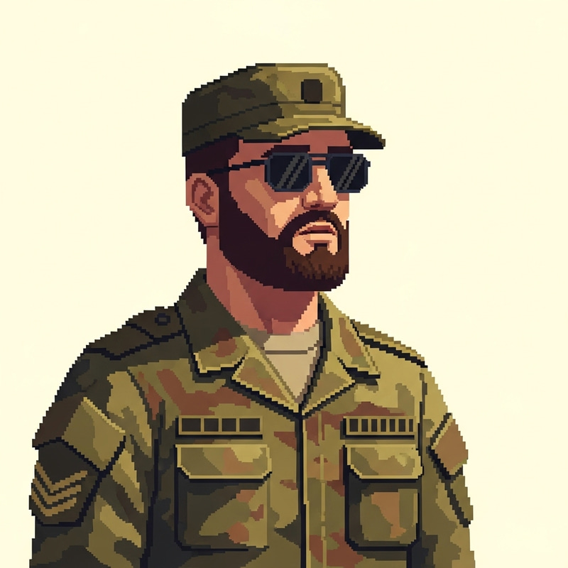 Minimalism: Army Man in Beard and Sunglasses Portrait