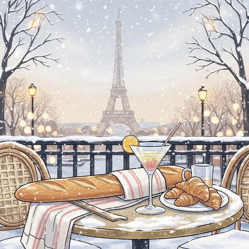 Snowy Eiffel Tower Scene in Paris | Old Anime Miyazaki Style Snowy Eiffel Tower Scene in Paris | Old Anime Miyazaki Style