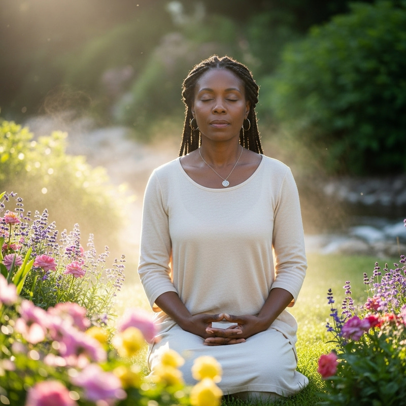 Tranquil Lady Meditating Among Nature Tranquil Lady Meditating Among Nature