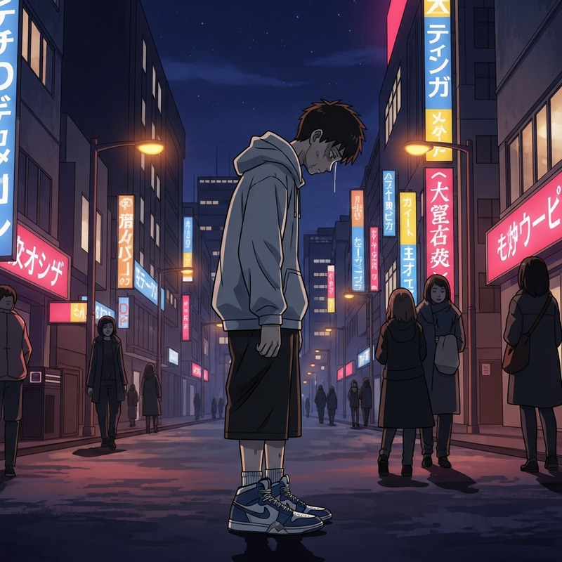 Lonely Boy in Night City with Nike Jordan Sneakers Lonely Boy in Night City with Nike Jordan Sneakers