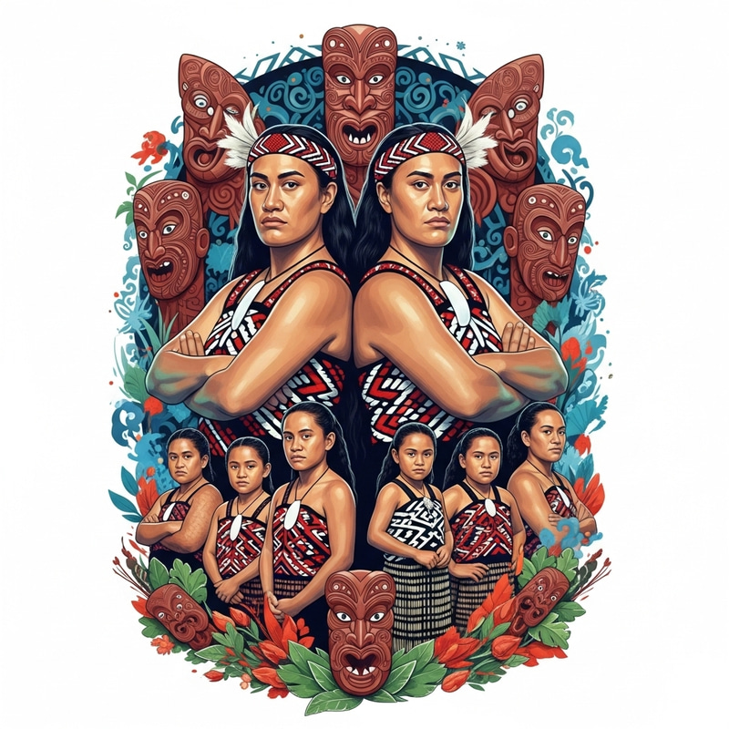 Dynamic Maori Women Portrait - Cultural Heritage Tribute