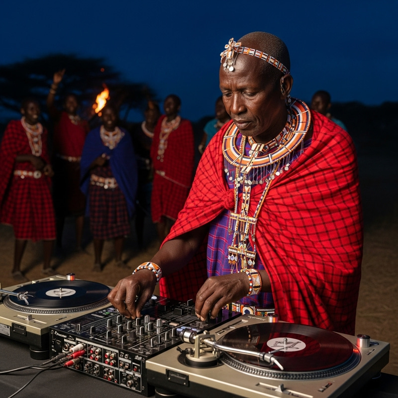 Maasai DJ Mixing Traditional Beats Maasai DJ Mixing Traditional Beats