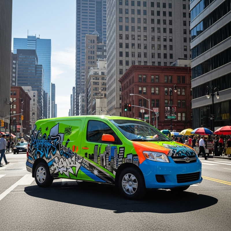 Urban Toyota Van: A Colorful City Journey