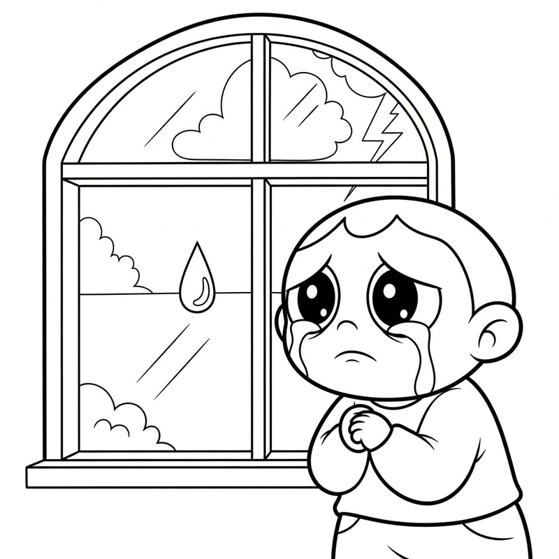 Whimsical Sad Kid Looking Out Window Cartoon Coloring Page Whimsical Sad Kid Looking Out Window Cartoon Coloring Page