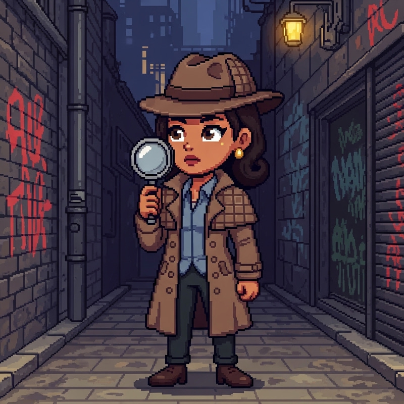 Cute Yet Serious South Asian Detective Sprite in Pixel Art Cute Yet Serious South Asian Detective Sprite in Pixel Art