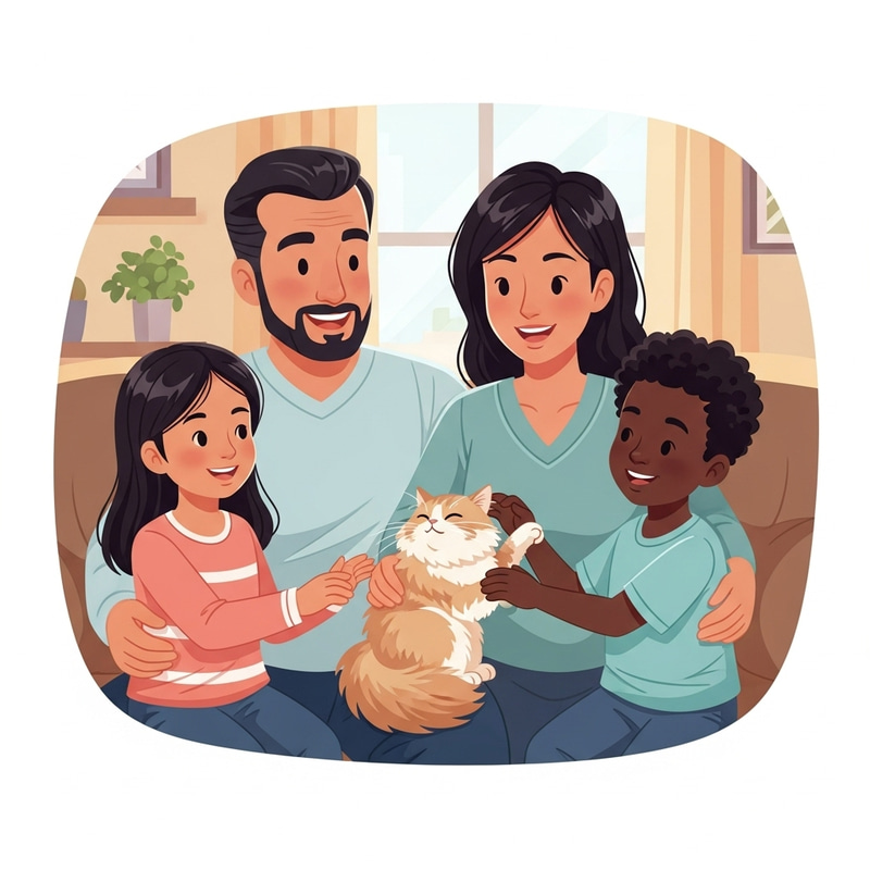 Happy Multicultural Family Time with Pet Cat Happy Multicultural Family Time with Pet Cat