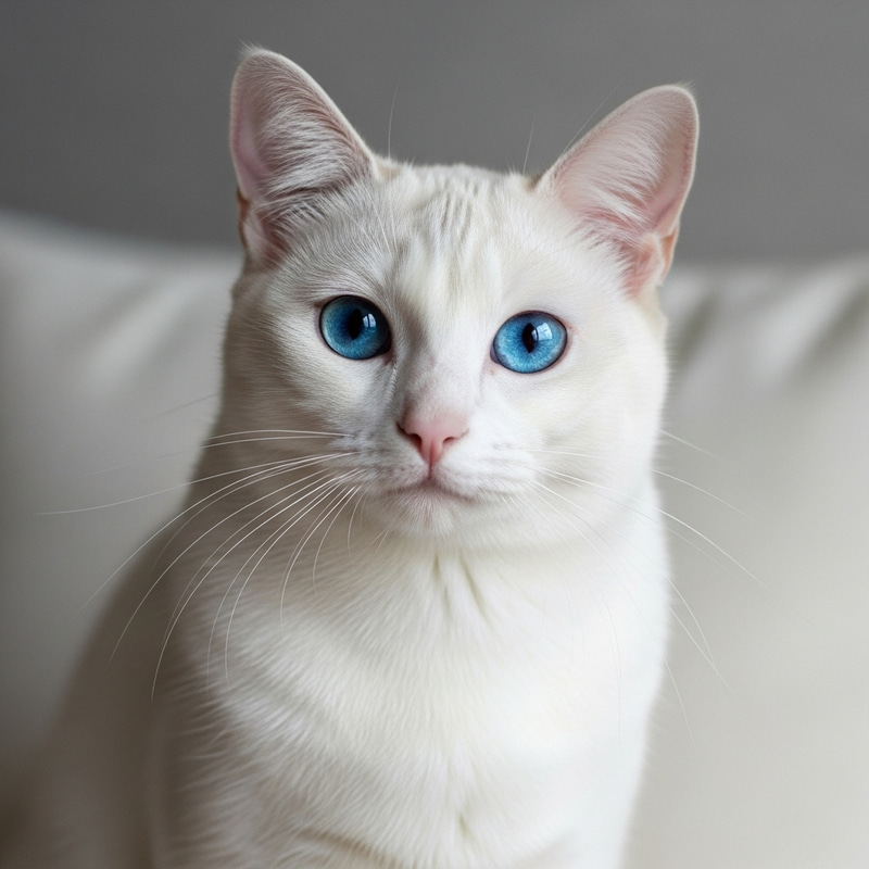 Snow-White Cat with Mesmerizing Dark Blue Eyes Snow-White Cat with Mesmerizing Dark Blue Eyes