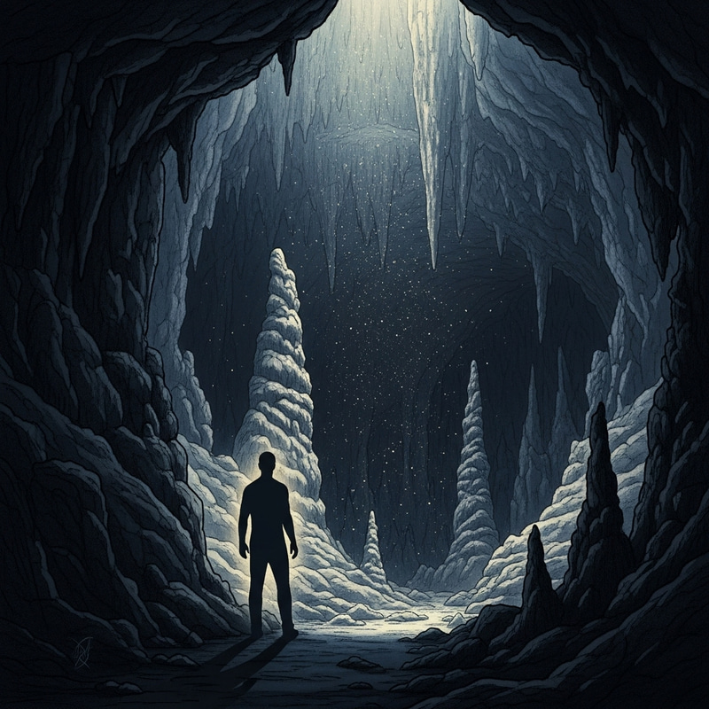 Man's Shadow in Solitary Cave Allegory