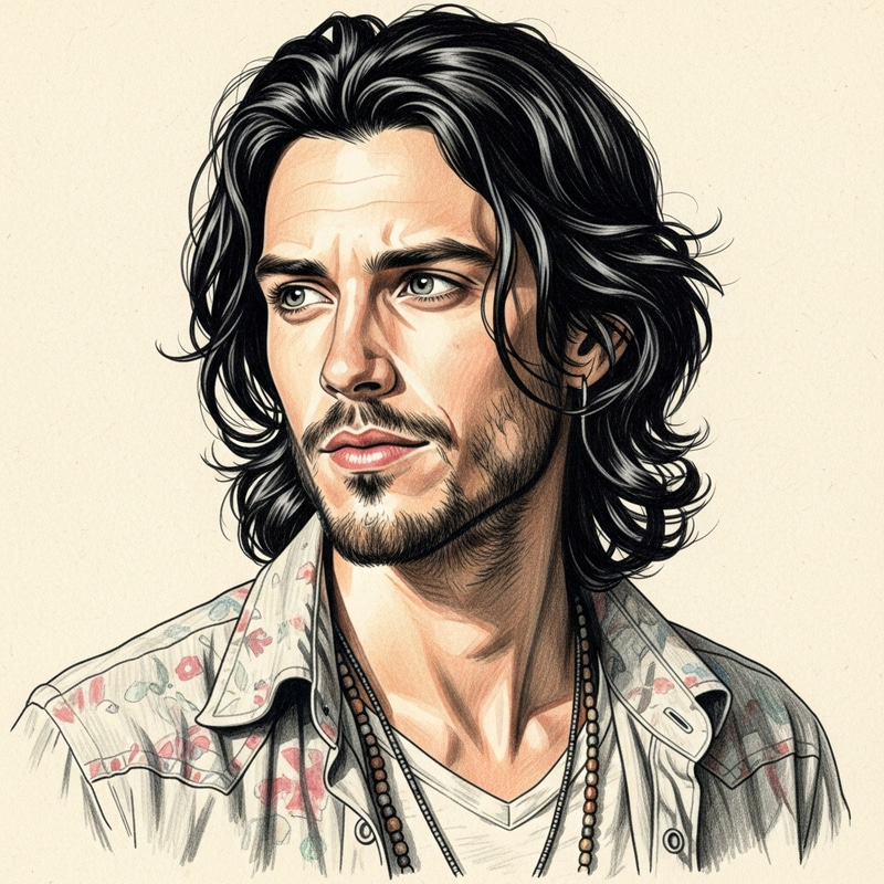 Youthful Transformation: 45-Year-Old Man with Black Hair and Beard