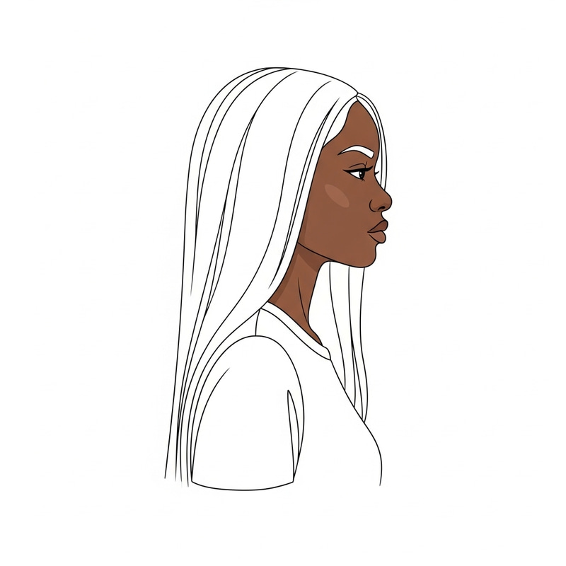 Young Afro-European Woman with Long Hair Line Drawing