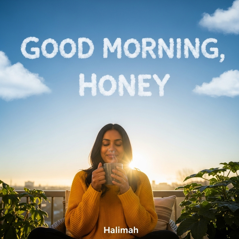 Good Morning Halimah: Sipping Coffee in a Sunny Morning Scene Good Morning Halimah: Sipping Coffee in a Sunny Morning Scene