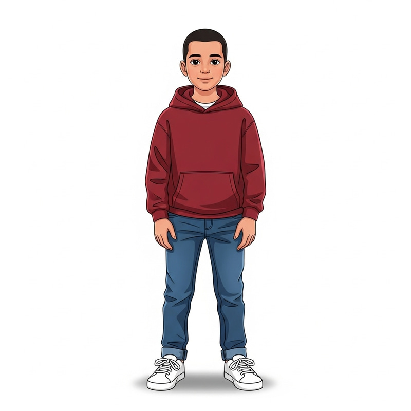 Middle-Eastern Boy in Dark Red Hoodie Illustration Middle-Eastern Boy in Dark Red Hoodie Illustration