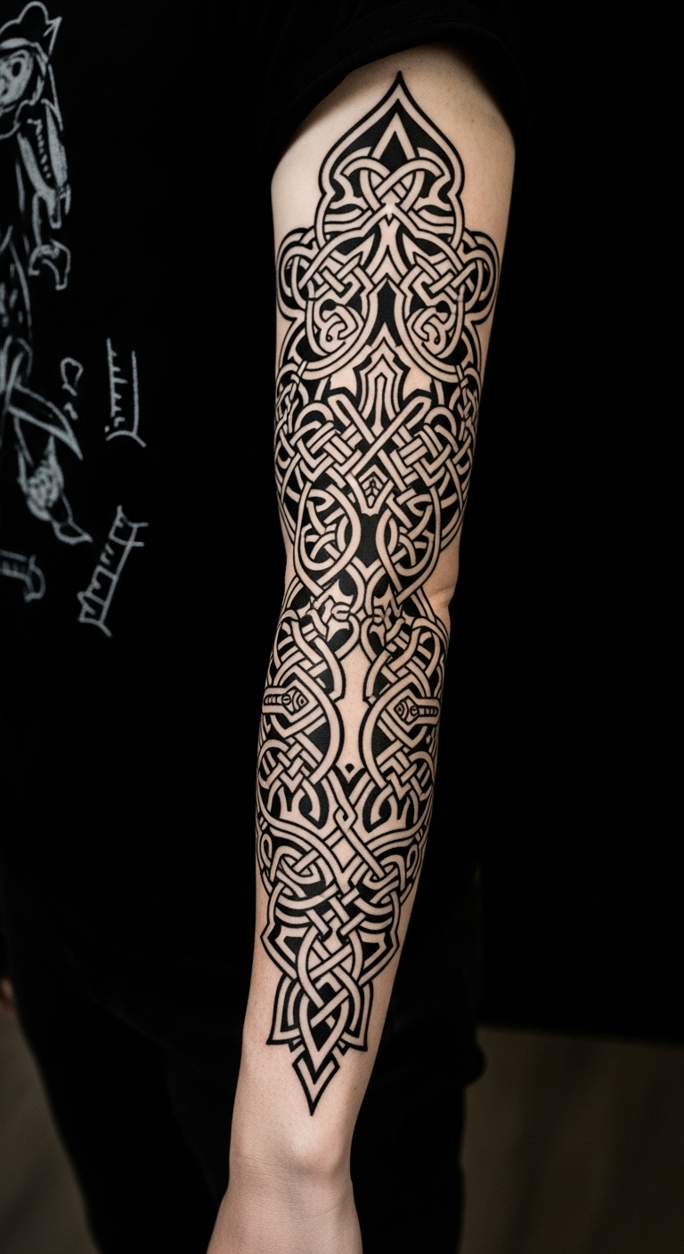 Detailed Viking Knotwork Sleeve Tattoo Design