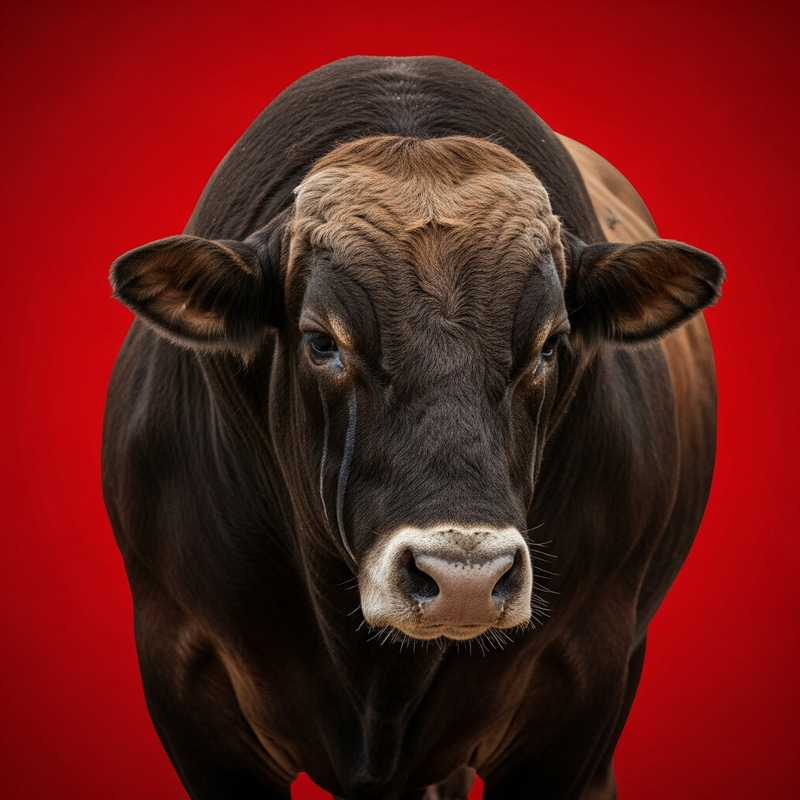 Crying Bull with White Snout on Red Background