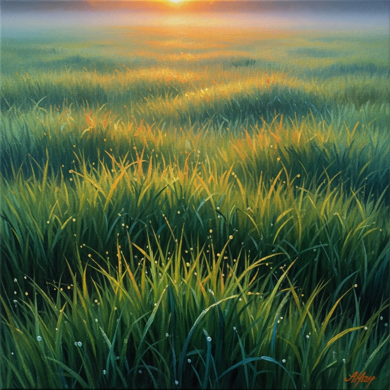 Impressionist Sunrise Painting: Vibrant Meadow Art Impressionist Sunrise Painting: Vibrant Meadow Art