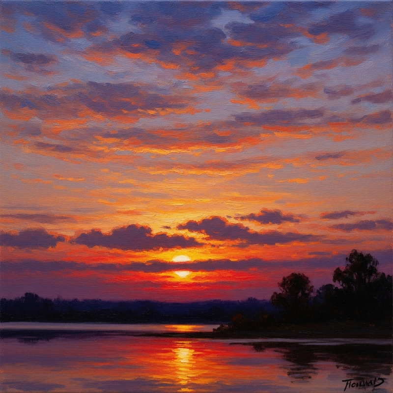 Impressionist Sunset Painting - Majestic Horizon View Impressionist Sunset Painting - Majestic Horizon View