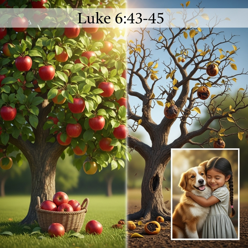 Luke 6:43-45 Image | Hispanic Girl Hugging Dog