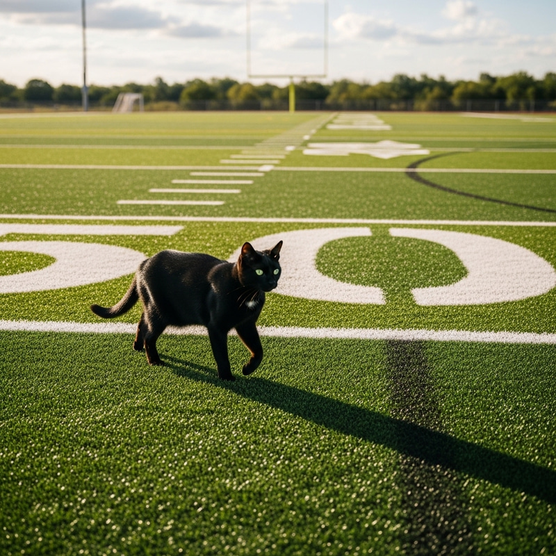 Black Cat on Soccer Field: Graceful Feline in Play Black Cat on Soccer Field: Graceful Feline in Play