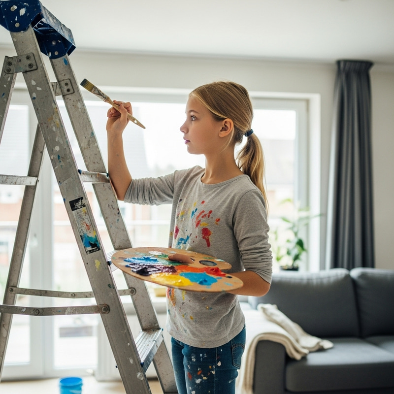 Blond Girl Painting a Living Room Artwork