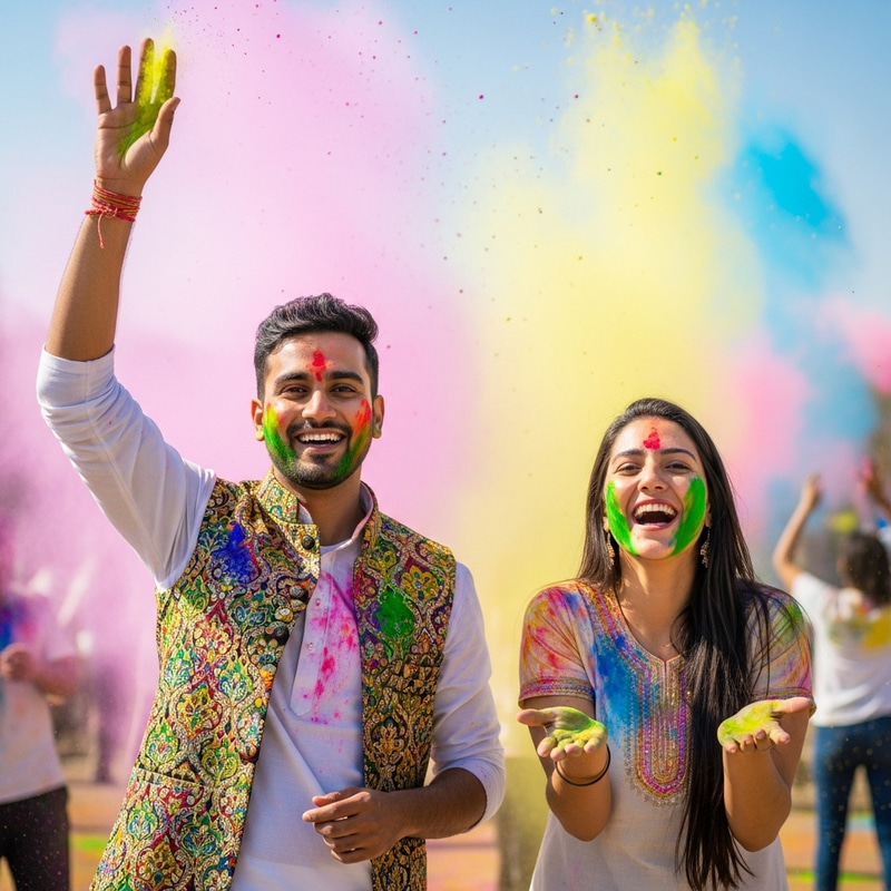 Joyful Holi Celebration Portrait Capturing Cultural Harmony Joyful Holi Celebration Portrait Capturing Cultural Harmony