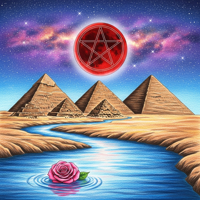 Pyramids and Blood Moon: A Celestial Drawing Pyramids and Blood Moon: A Celestial Drawing