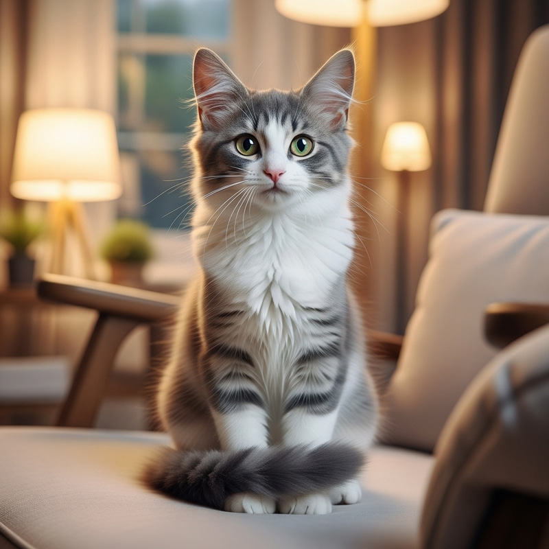 Adorable Grey and White Cat