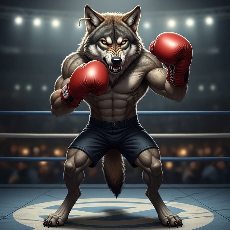 Boxing Wolf: A Unique Image of a Wolf with Boxing Gloves Boxing Wolf: A Unique Image of a Wolf with Boxing Gloves