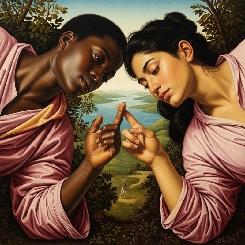 Da Vinci Style: Touching Fingers Oil Painting