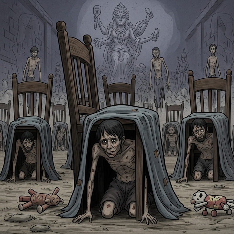 Poverty Symbol: Animated Ghibli-Style Cartoon Depiction Poverty Symbol: Animated Ghibli-Style Cartoon Depiction