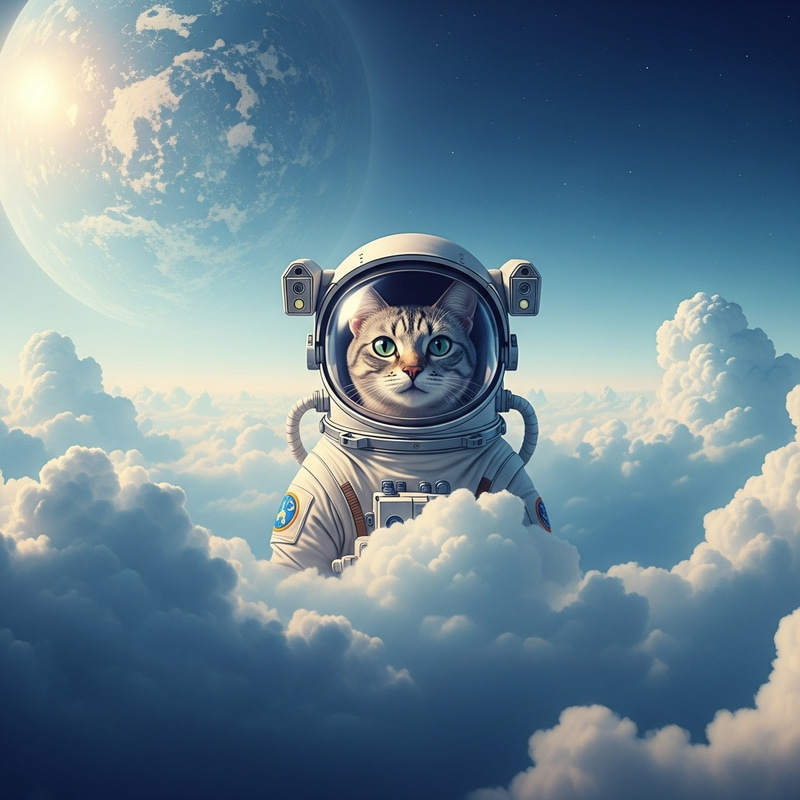 Astronaut Cat in Dreamy Sky Exploration