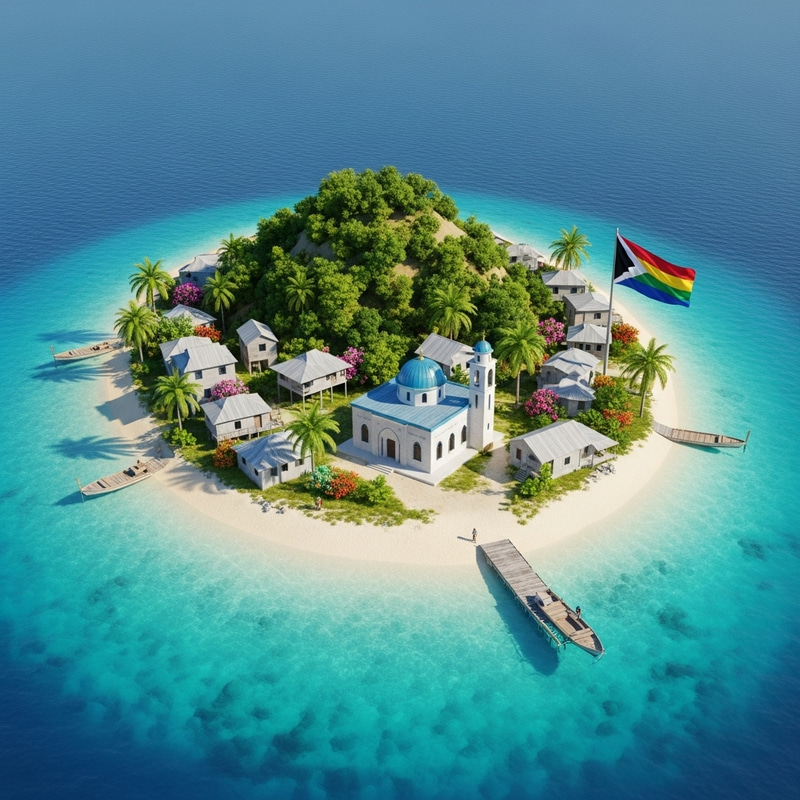 Scenic Island Village with Mosque and Greenery Scenic Island Village with Mosque and Greenery