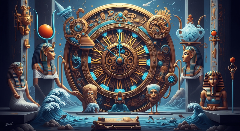 Surreal Clockwork Canvas with Egyptian Motifs and Cyber Features Surreal Clockwork Canvas with Egyptian Motifs and Cyber Features