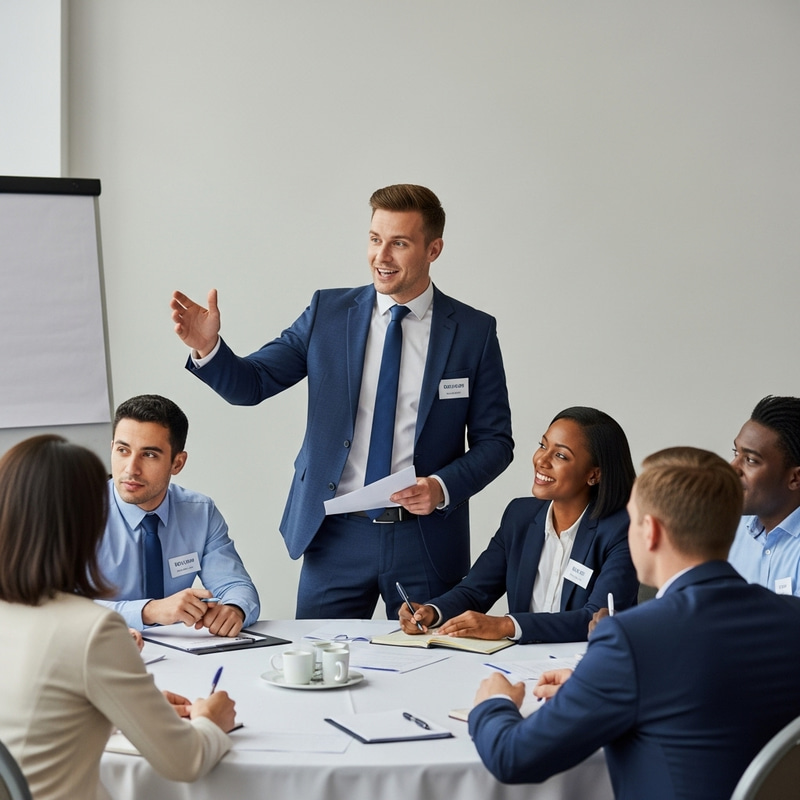 Motivated BNI Member Encouraging New Invites in a Professional Setting