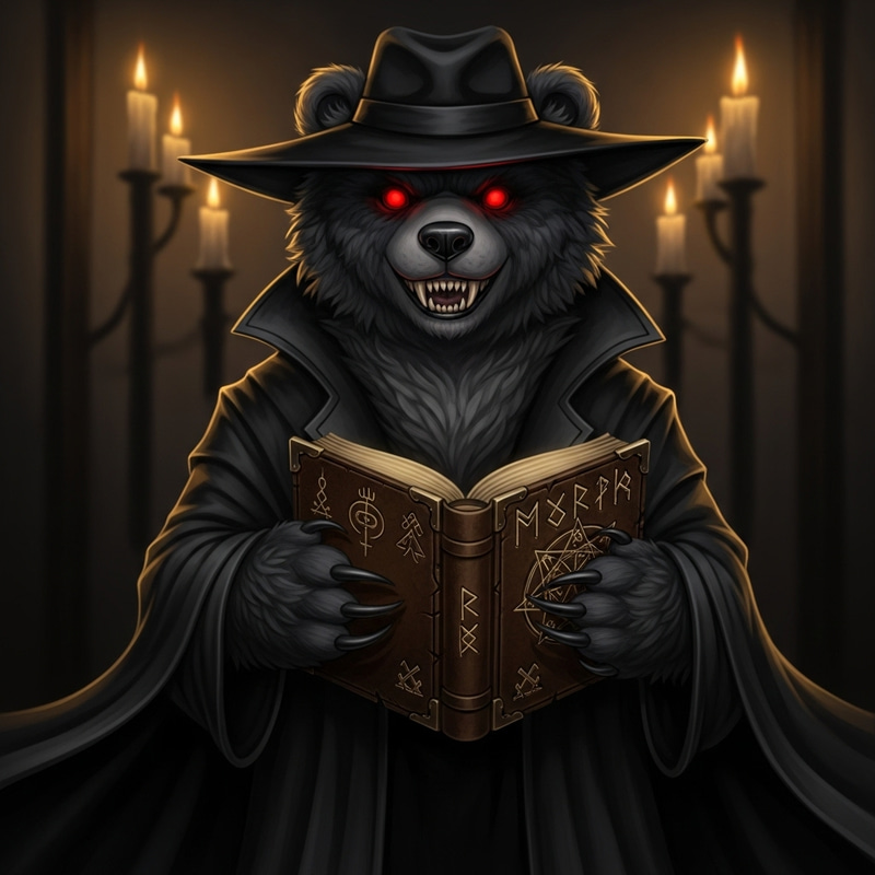 Mysterious Menacing Bear with Ancient Book