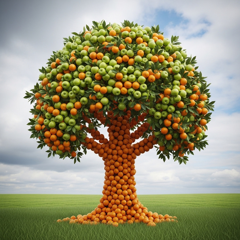Fruity Delight: Tree Made of Oranges and Apples
