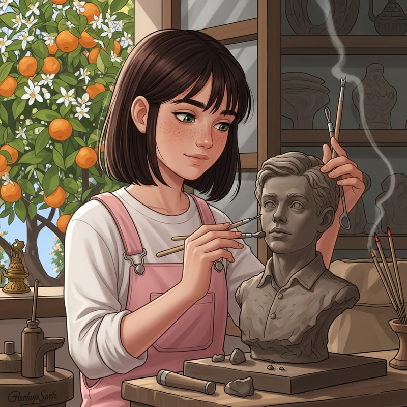 Andalusian Craft Workshop: Young Artisan Sculpting Clay Bust Andalusian Craft Workshop: Young Artisan Sculpting Clay Bust