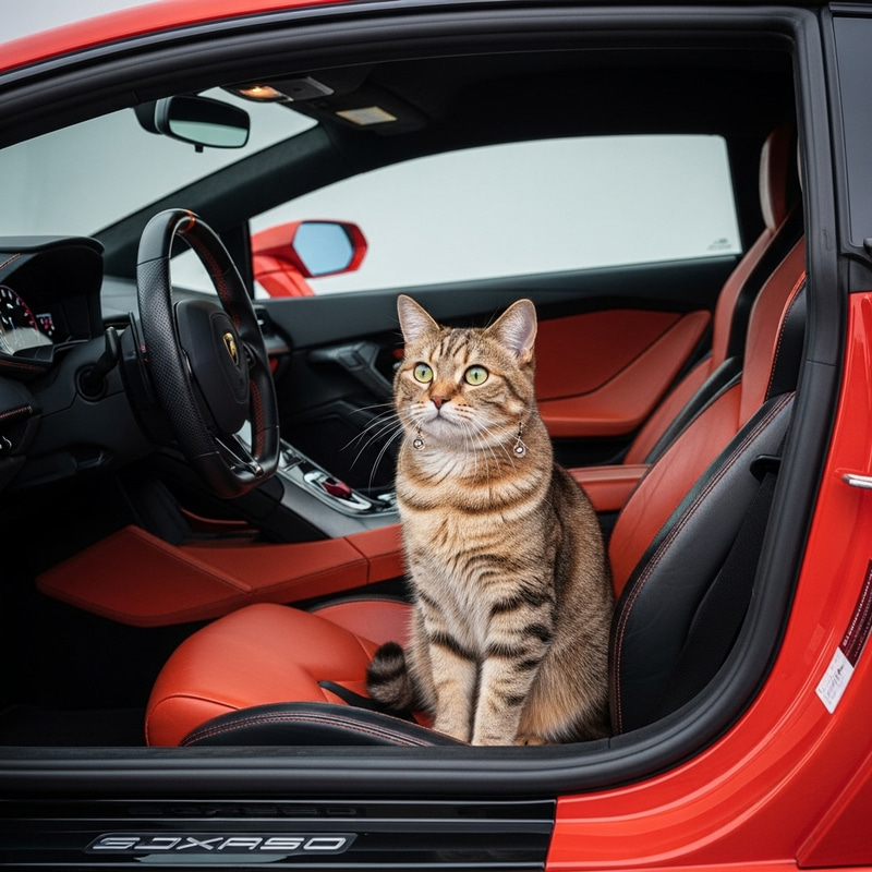 Sophisticated Cat in Lamborghini | Stylish Feline with Earrings Sophisticated Cat in Lamborghini | Stylish Feline with Earrings