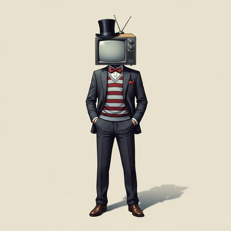 Eccentric TV-Head Boy in Striped Sweater & Bow Tie Suit